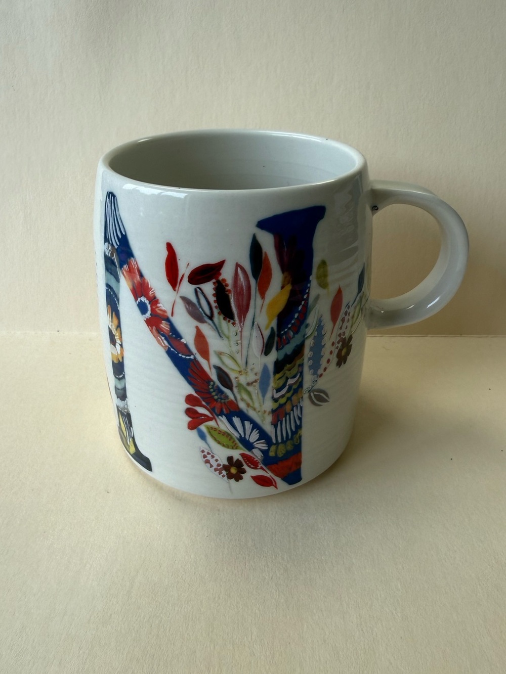 Anthropologie Starla Halfmann Floral Petal Initial Monogram “N” Mug.